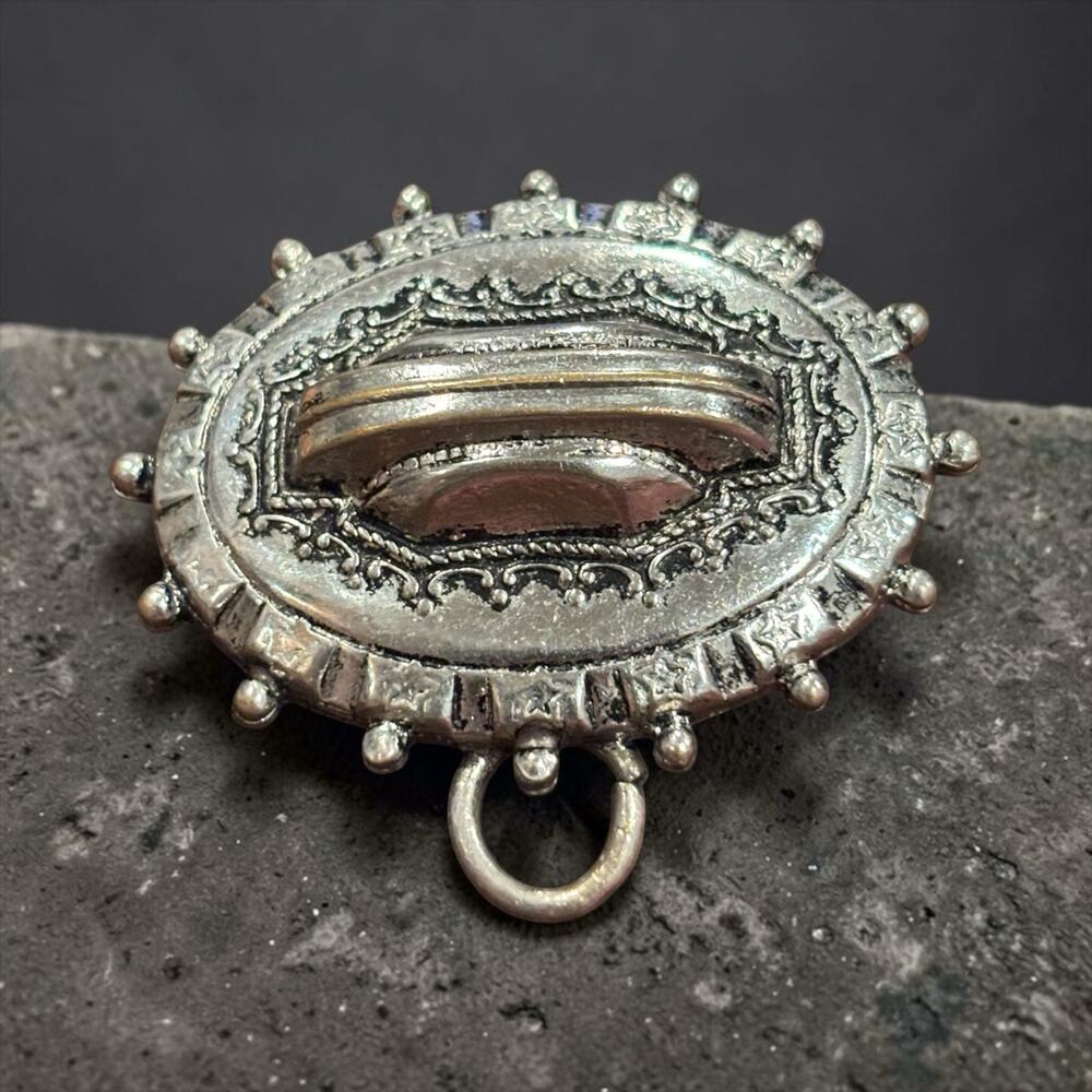 Antique Silver Buckle Sash Brooch Ornate Victorian Gothic Pin Pendant Loop